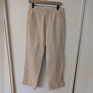 Vintage Samuel Robert Womens 14 Leather Suede Wide Leg Pants Beige Retro Dressy